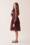 Robe Holly marron chocolat vue de côté – nœud au dos de la taille et jupe en tulle