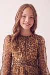 Robe Holly léopard – encolure ronde et ceinture froncée à la taille, cadrage de face