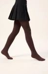 Collants marron chocolat portés, vue de profil – opacité uniforme sur toute la longueur