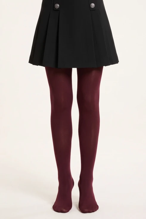 Collants opaques bordeaux 40 deniers pour fille, unis, portés – vue de face