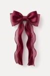 Barrette à grand nœud bordeaux en satin et organza pour fille – vue de face sur fond blanc