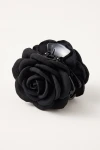 Pince crabe à fleur noire pour fille – rose en tissu, vue de trois quarts du dessus