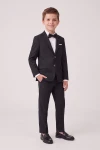 Costume garçon Sam noir – veste, pantalon et nœud papillon, silhouette entière de face