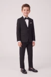 Costume garçon Sam noir – veste à deux boutons, pantalon à pli et nœud papillon, vue de face
